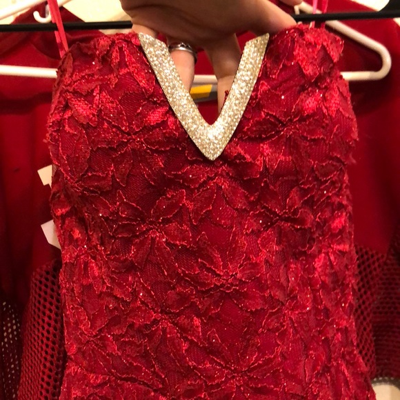 Red formal dress with beautiful neckline